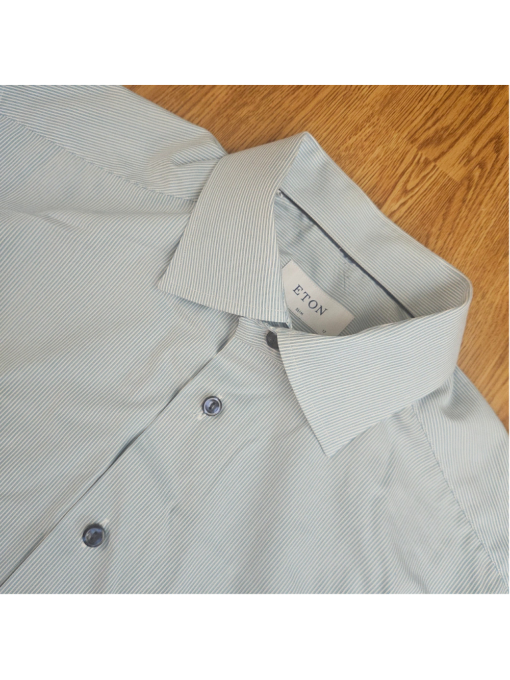 Eton Teal Striped Pinstripe Slim Fit Button Up Dress Shirt Mens 43 17